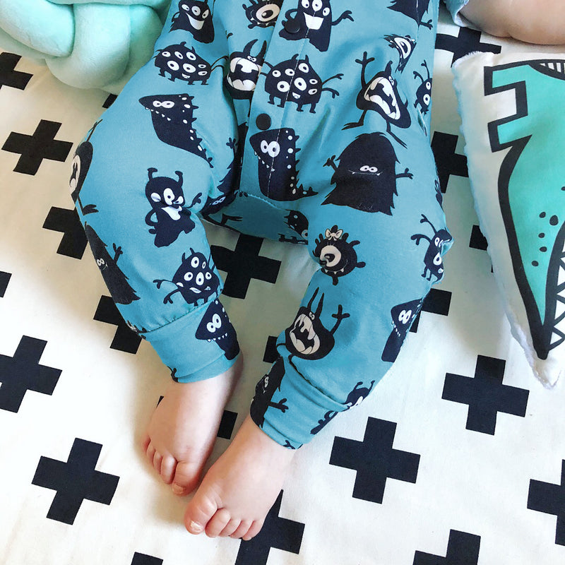 blue monesters baby and toddler romper by Lottie & Lysh