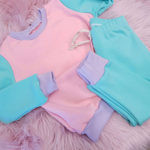 90s and 80s Baby Pink and Mint sweat retro inspired tracksuit for babies and toddlers by lottie & lysh