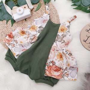 floral and green summer baby romper