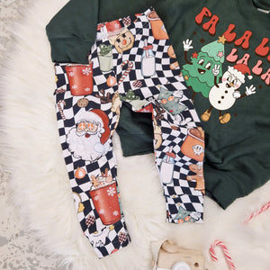 Cool kids christmas clothes by Lottie & lysh. Christmas leggings featuring a hipster santa print with matching sweatshirt