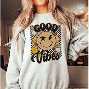 Adults good vibes printed retro slogan sweatshirt by Lottie & Lysh