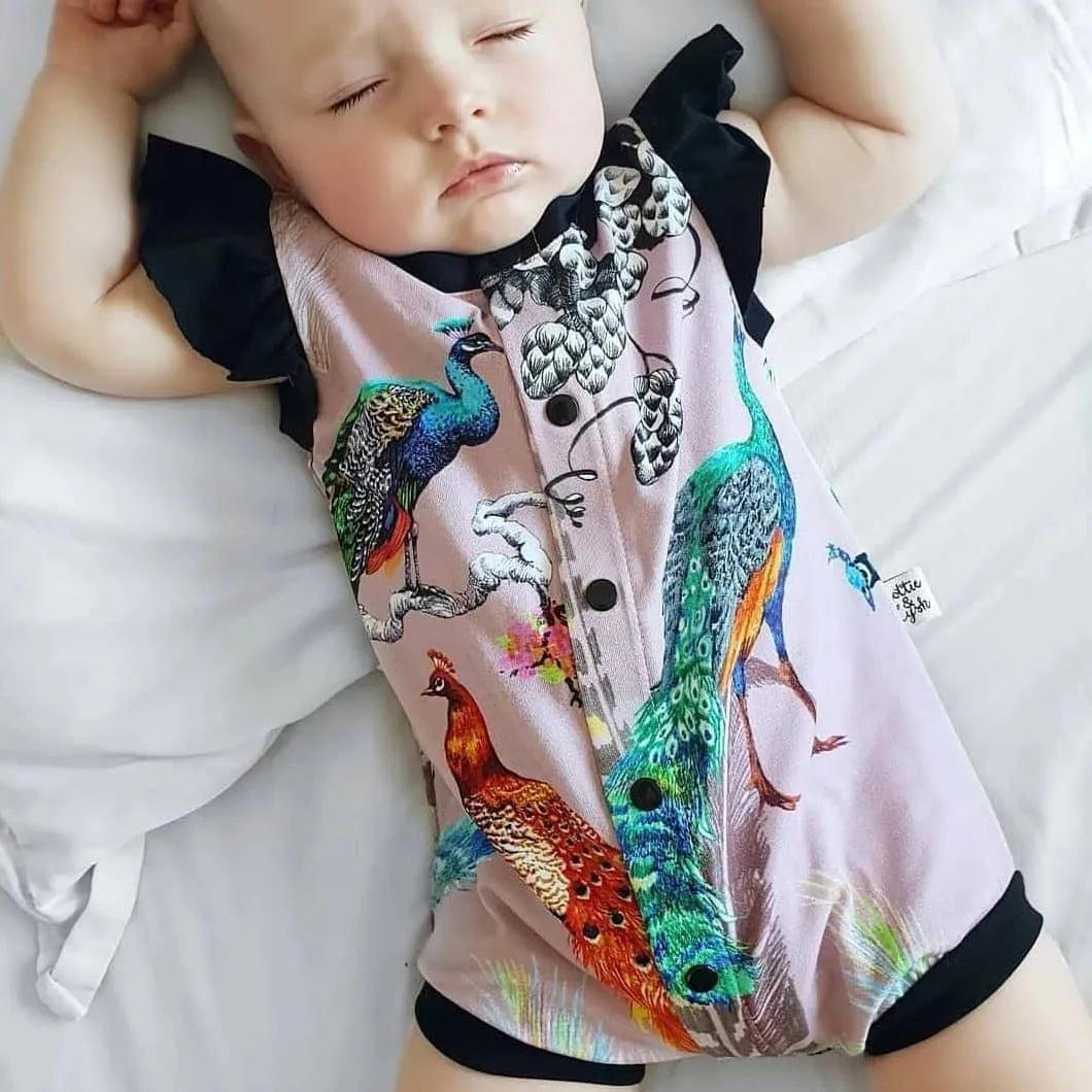 Organic Summer Toddler Baby Romper Peacocks Lottie Lysh