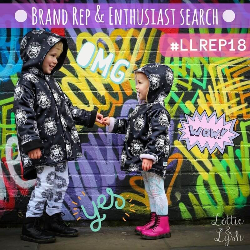 lottie and lysh brand rep search post with children wearing lion noir splasher jackets aztec lion leggings and candy unicorns leggings