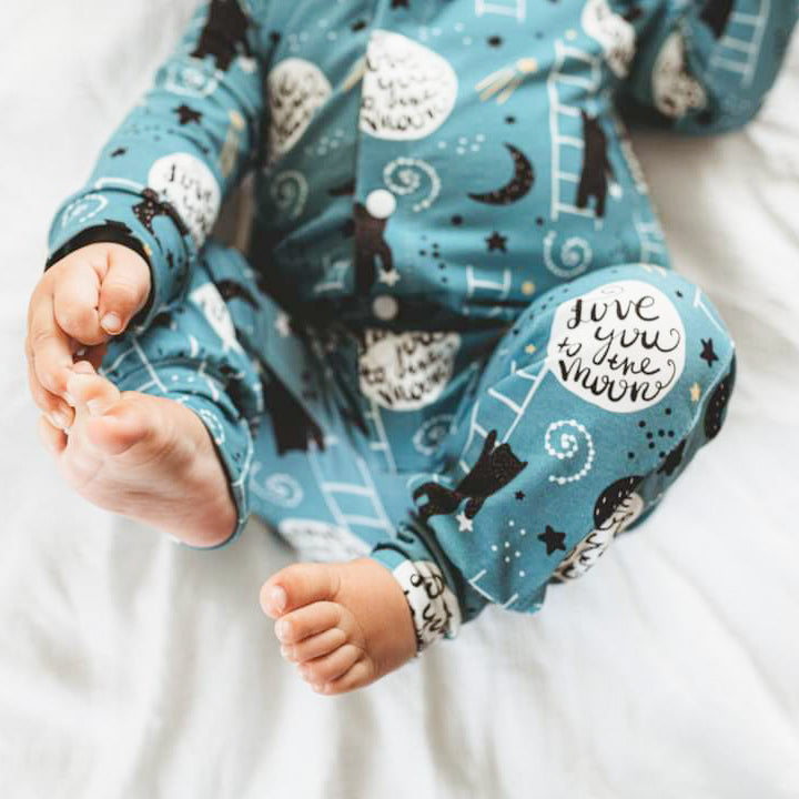 What to dress a baby in at night - Lottie & Lysh Love you bears poppered front romper