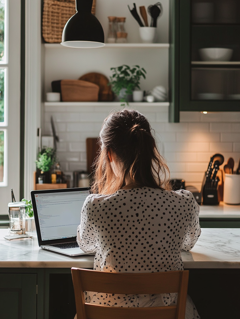 business owner working at kitchen table