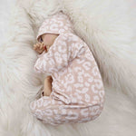 Lottie & Lysh sand leopard print baby romper with matching hat