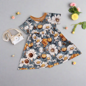 floral and bee printed baby and toddler dress