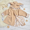 beige and daisy printed baby bunny coat