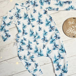 Lottie & Lysh inky trees handmade baby and toddler romper featuring blue inky trees print