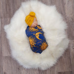 unisex swaddle blanket and matching hat set