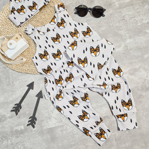 Geometric fox printed baby and toddler dungarees
