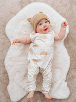 baby boy wearing a handmade boho baby romper by Lottie & lysh