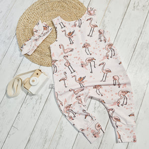 pink flamingo print baby and toddler romper
