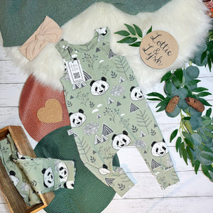 Panda print baby and toddler dungarees