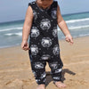 Lottie & Lysh organic Lion Noir Toddler & baby dungarees. Handmade baby dungarees in a monochrome lion print jersey fabric