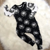Organic child and toddler monochrome dungarees handmade in the uk