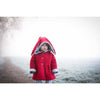 Toddler Girl wearing Lottie & Lysh red quilted jersey and grey bunny jacket in the mist