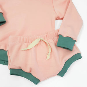 pink and olive bummies baby and toddler shorts by lottie and lysh