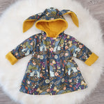 Boutique baby clothing by Lottie & Lysh. Floral and mustard bunny jacket for babies and toddlers