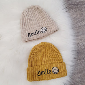 Childrens smiley face beanie hat
