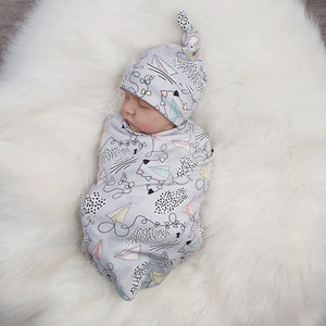 Baby swaddle blanket and hat set by Lottie & lysh