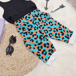blue and orange leopard print kids trousers