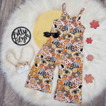70s style print jumpsuit for girls 0-10 years. Handmade in the UK by Lottie & lysh