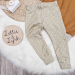 sage green printed baby leggings by Lottie and Lysh