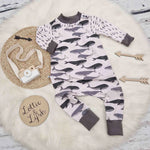 baby dungarees with whales print and matching top