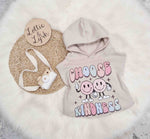 Lottie & Lysh hooded sweatshirt for kids. In light beige sweat fabric with printed choose kindness graphic