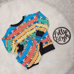 rainbow and leopard print top and shorts coordinating set for children