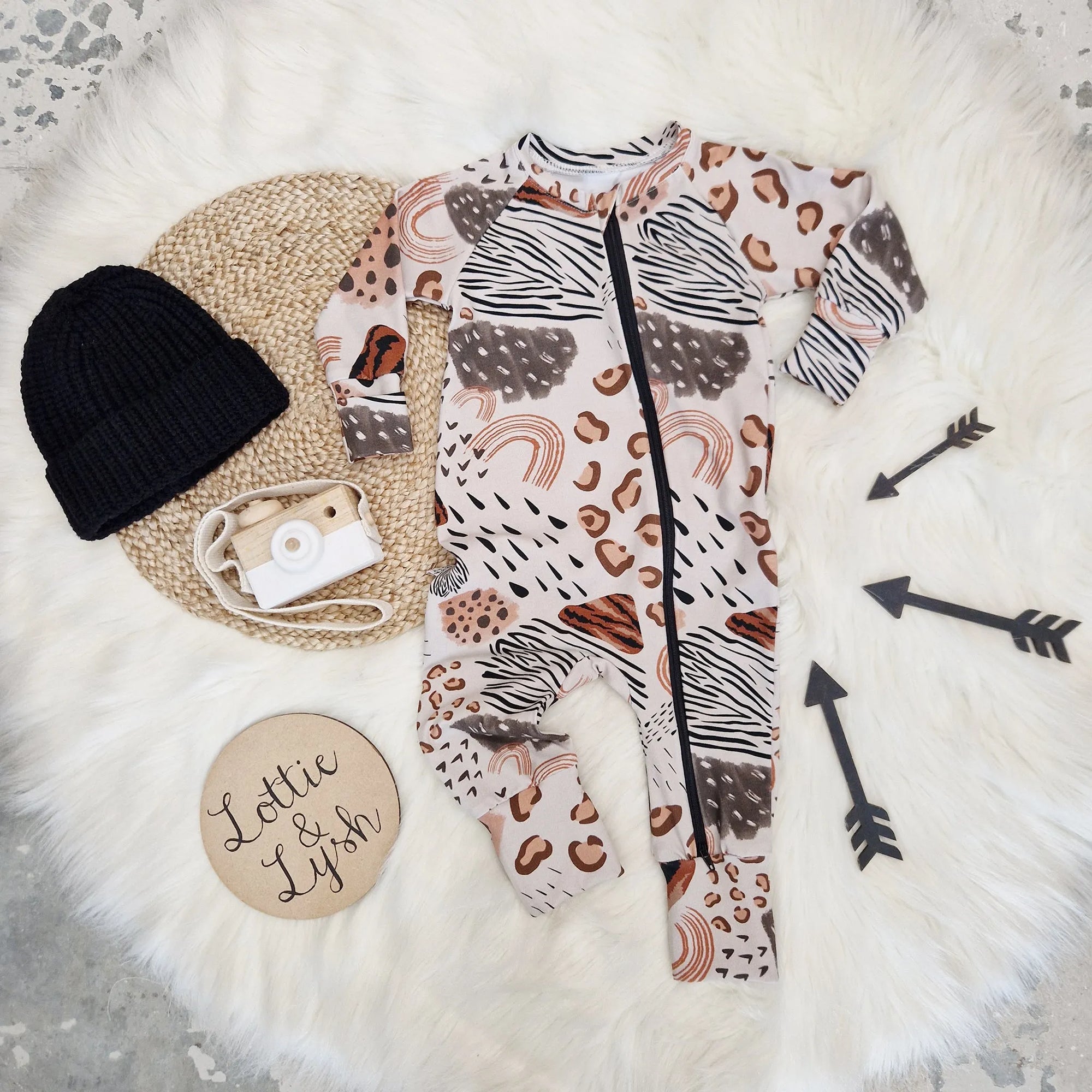 UK s 1 Ethically Made Sleepsuit with Zipper Leopard Print