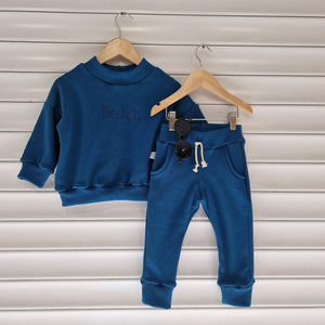 blue sweat tracksuit with personalised embroidery