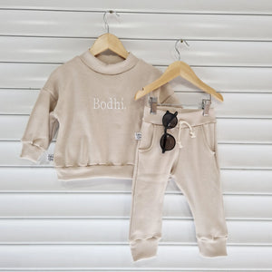 beige personalised tracksuit for babies and toddlers