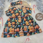 toddler christmas dress with gingerbread men and christmas trees