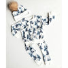 blue and white tree print children lounge set by lottie and lysh with matching bobble hat