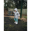 grey black and white kids jacket with penguin design