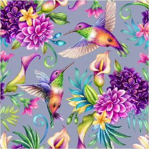 Humming bird organic jersey fabric for childrens clothing by Lottie & lysh