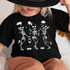 Dancing skeletons with pumpkins printed kids t-shirt for halloween