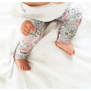 printed baby girl leggings floral blush. Handmade by Lottie & Lysh
