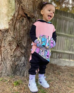 pink, black and 90s inspired printed tracksuit for kids by Lottie & Lysh