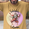 printed tshirt with summer santa in boardshorts and sunglasses