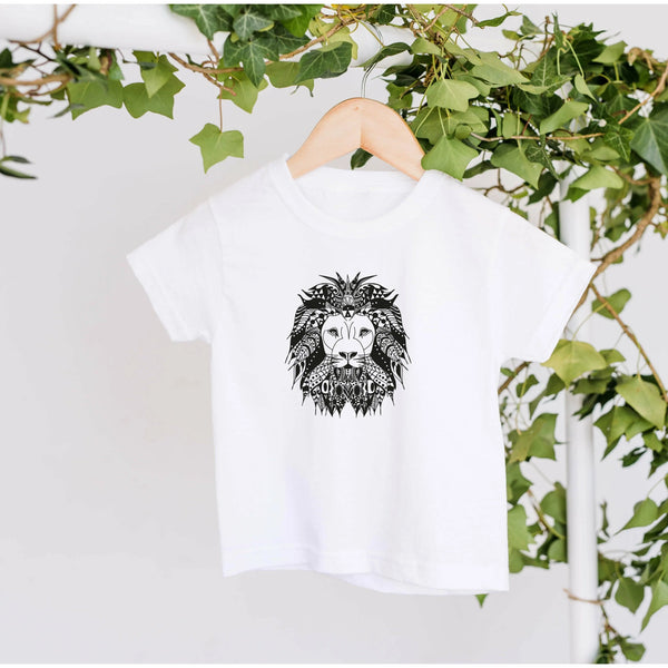 トップス Kids Sticker Print Bleached T-shirt Kid's Aztec Lion Printed T-shirt | Lottie & Lysh UK