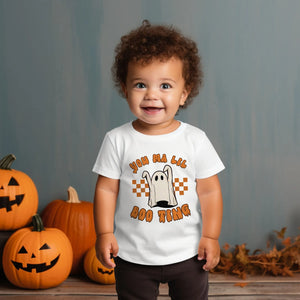 You Ma Lil Boo Ting kids halloween tshirt by Lottie & Lysh