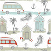 campervan and beach hut printed jersey fabric by Lottie & Lysh