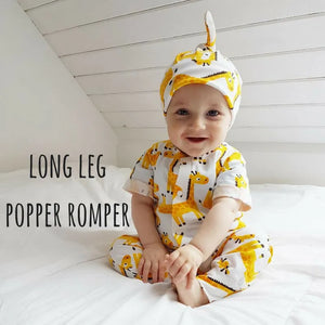 long leg short sleeve baby romper handmade in the UK