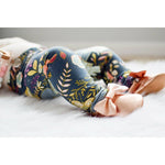 Autumn Glow printed floral baby leggings handmade by lottie & lysh styled with rose gold baby shoes and teether