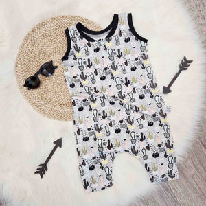 cactus print baby and toddler romper. Handmade by Lottie & Lysh