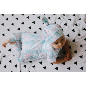 organic baby clothes handmade in the uk | Candy unicorns baby romper and matching knotted hat