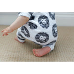 white and black lion print organic baby and kids clothing